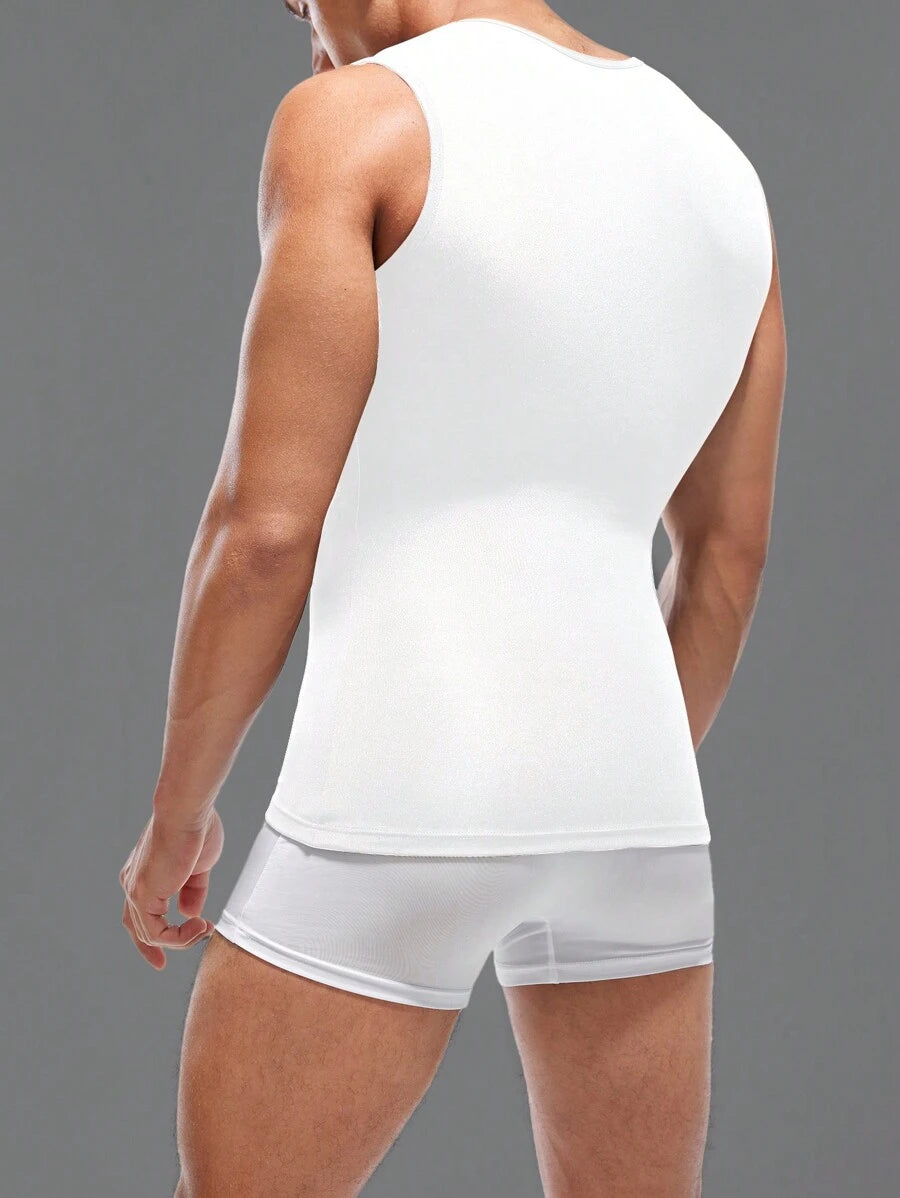 Men Solid Color Sleeveless Slimming Body Shaper Top