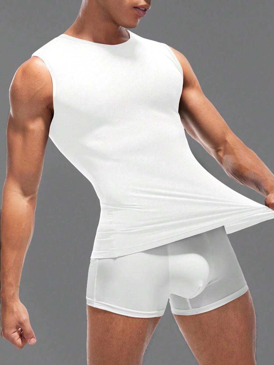 Men Solid Color Sleeveless Slimming Body Shaper Top