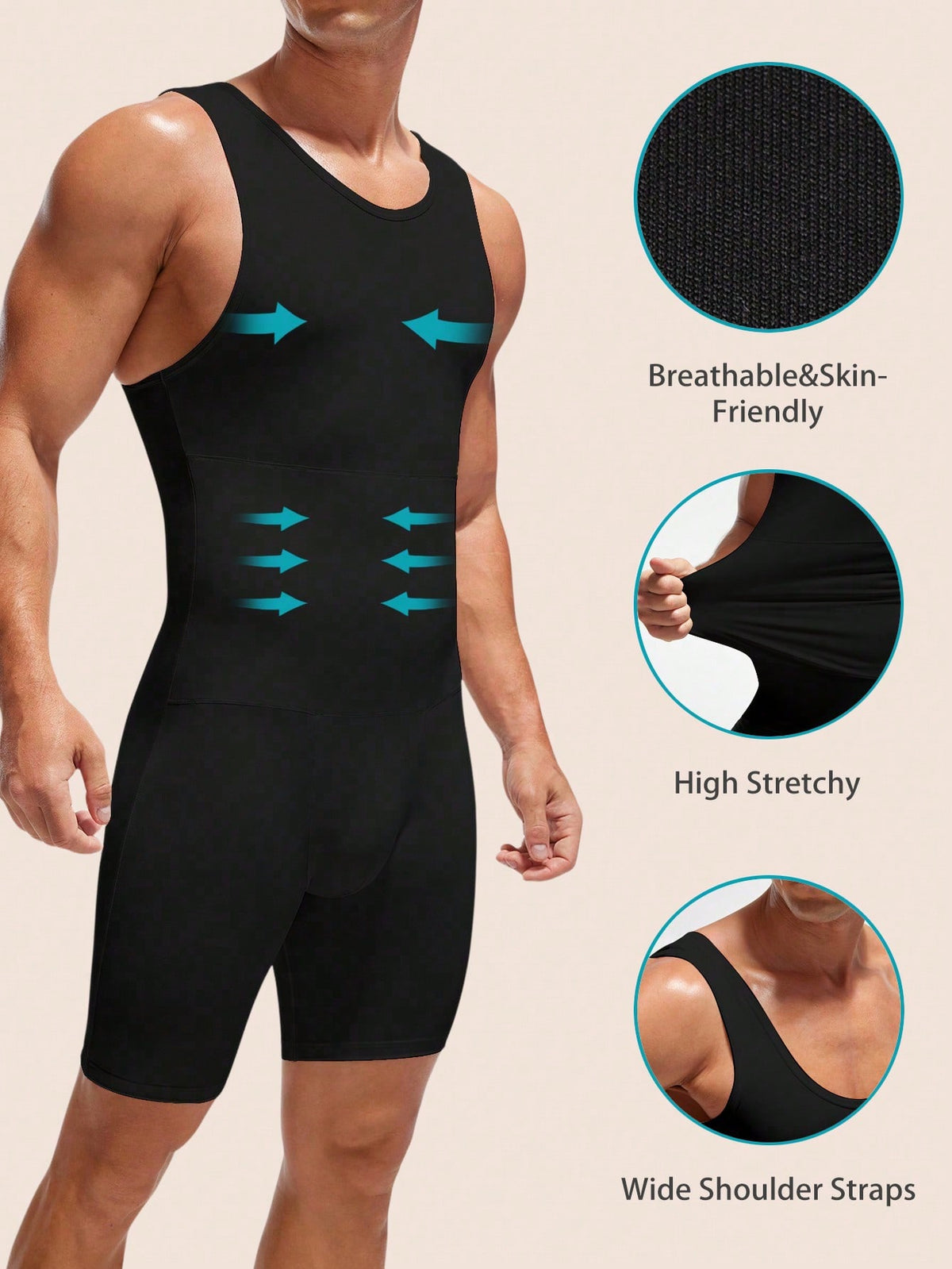 Men's High-Elasticity Wide Strap Body Shaping Romper