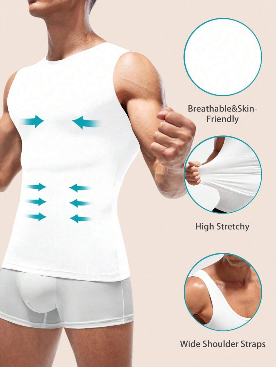 Men Solid Color Sleeveless Slimming Body Shaper Top