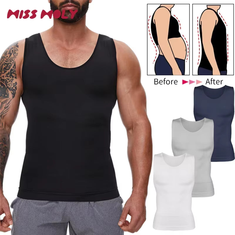 Compression Shirts Men Tummy Control Shapewear Compression Shirt Flat Belly Abdomen Slim Vest Waist Trainer Fitness Workout