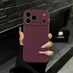 Burgundy High Quality Skin Feel Glass Lens Phone Case for Iphone 18 Pro Max 17 Air 17 Pro 17 16 15 14 13 12 Pro Max Shockproof Lens Protective Back Cover.Jn006
