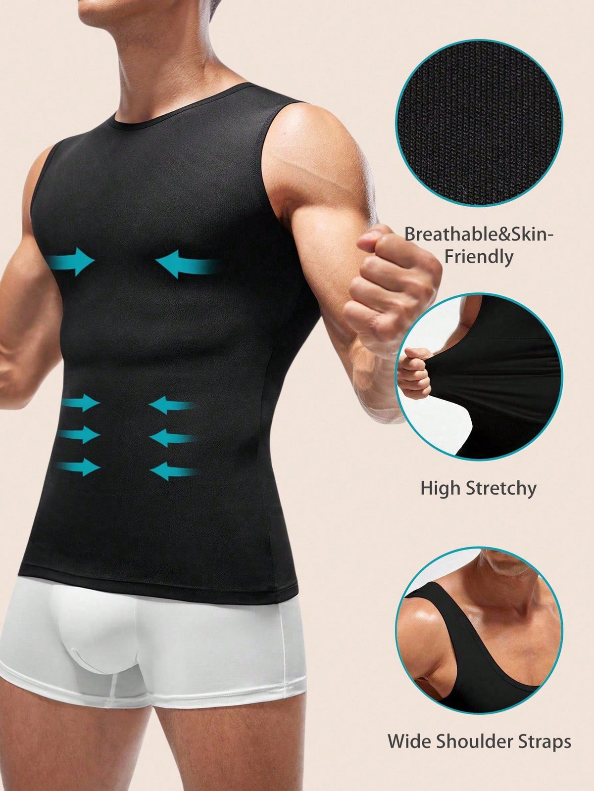 Men Solid Color Sleeveless Slimming Body Shaper Top